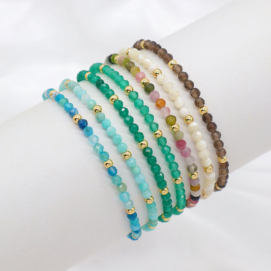 Natural Stone With 925 Sterling Silver Beads Elastic Bracelet