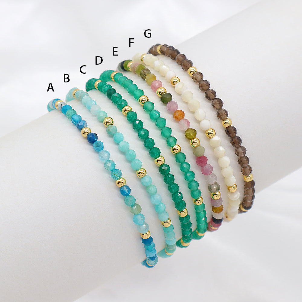 Natural Stone With 925 Sterling Silver Beads Elastic Bracelet