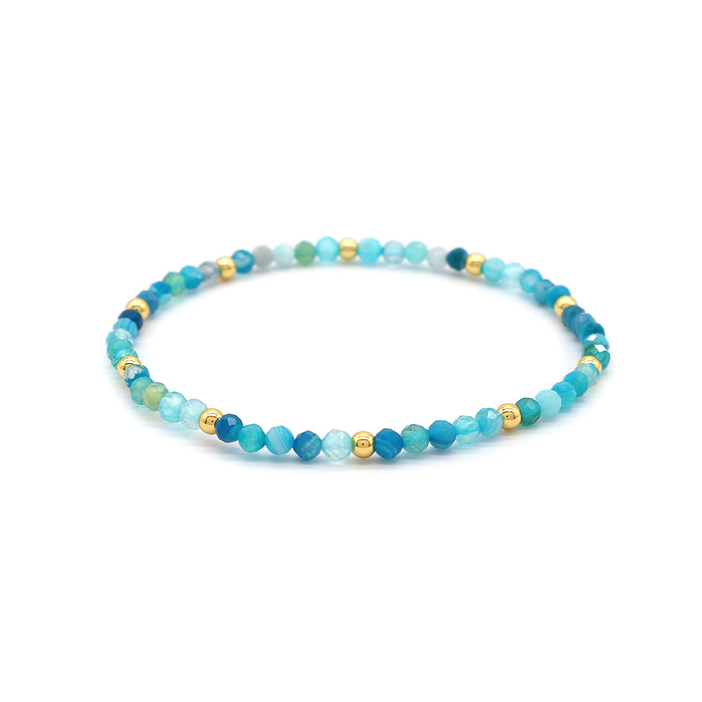 Natural Stone With 925 Sterling Silver Beads Elastic Bracelet