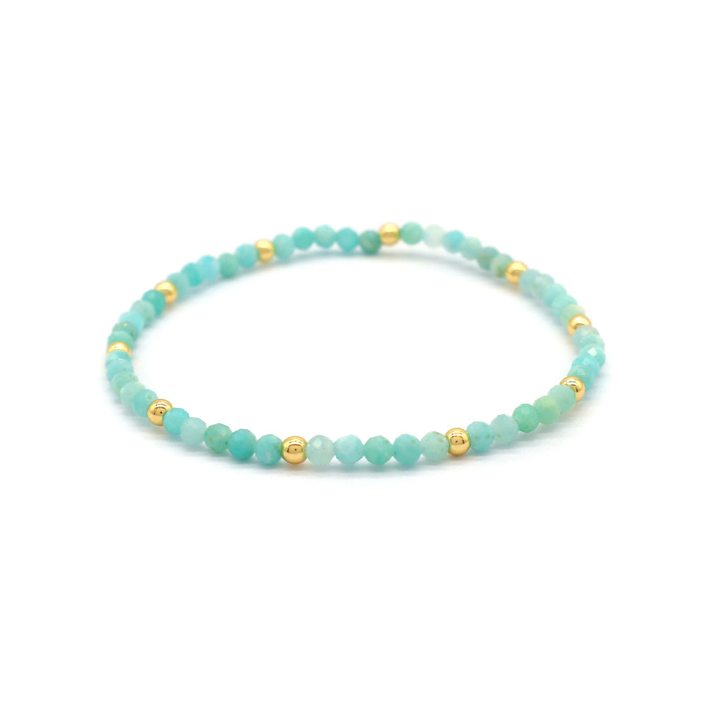 Natural Stone With 925 Sterling Silver Beads Elastic Bracelet