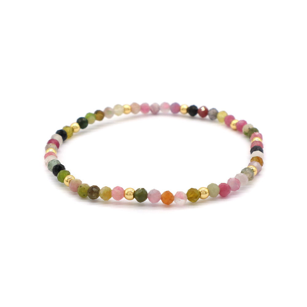 Natural Stone With 925 Sterling Silver Beads Elastic Bracelet