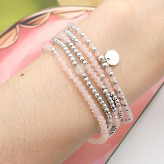 Wholesale Trendy Woman Custom Jewelry Set Handmade Pink Glass Crystal Bracelets Charms Beads Bracelets Set