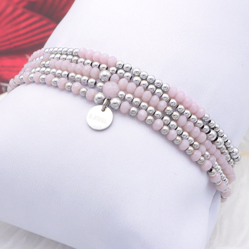 Handmade Wholesale Fashion Woman Jewelry Set Pink Glass Crystal Charms Bracelet Set Custom Beads Bracelets