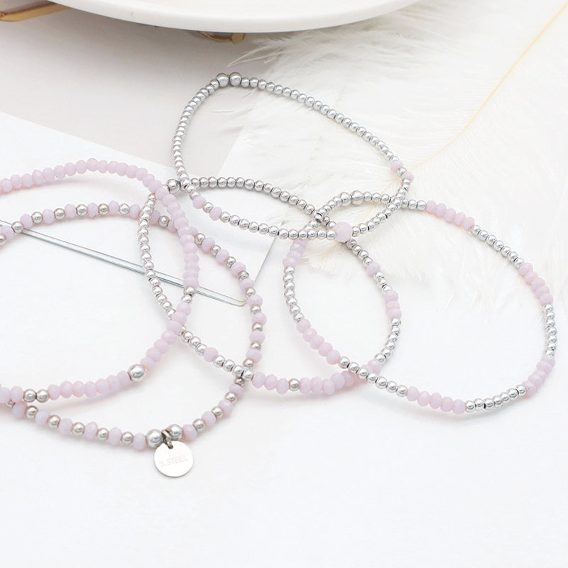 Handmade Wholesale Fashion Woman Jewelry Set Pink Glass Crystal Charms Bracelet Set Custom Beads Bracelets