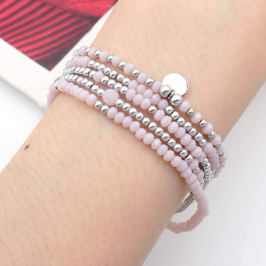 Handmade Wholesale Fashion Woman Jewelry Set Pink Glass Crystal Charms Bracelet Set Custom Beads Bracelets