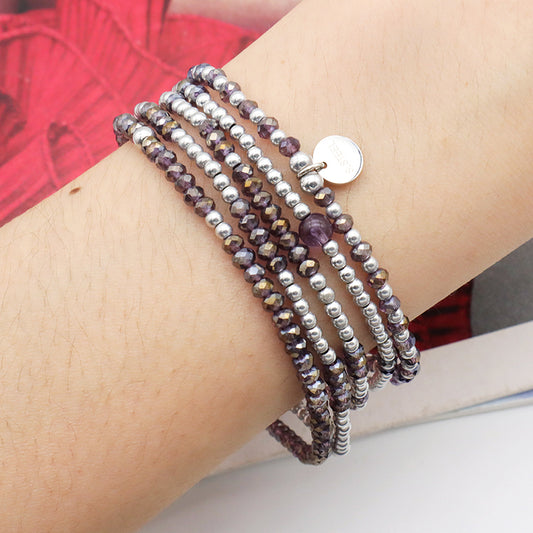 Good Quality  Wholesale Trendy Women Custom Jewelry Purple Glass Crystal Charm Bracelet Handmade Beads Bracelets Set