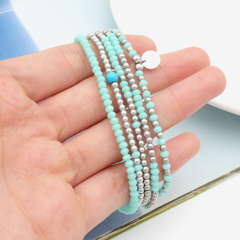 Handmade Wholesale Trendy Woman Girl Kid Baby Jewelry Custom Blue Beaded Bracelets Glass Crystal Charms  Bracelets