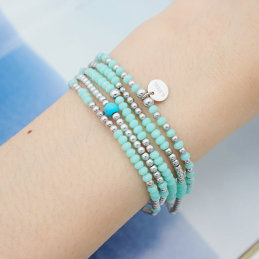 Handmade Wholesale Trendy Woman Girl Kid Baby Jewelry Custom Blue Beaded Bracelets Glass Crystal Charms  Bracelets