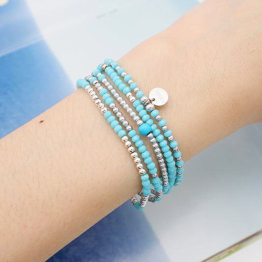 New Summer Custom Fashion Women Kids Jewelry Blue Handmade Glass Crystal Bracelets Charms Beaded Bangle Bracelet