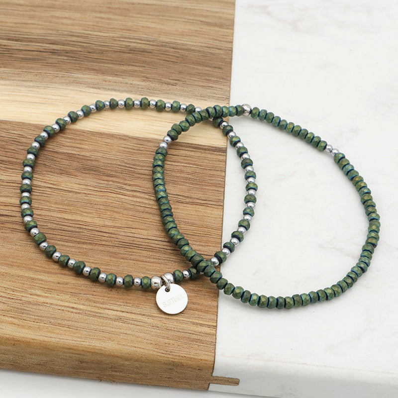 Hot Selling Wholesale Fashion Custom Green Beads Jewelry Handmade Natural Stone Charms Men Bracelets Bangles Set