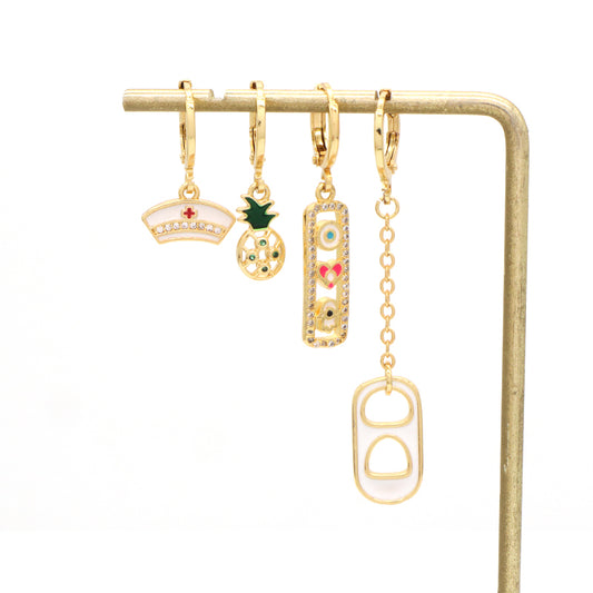 Wholesale Factory Women Fashionable Jewelry Custom Dangle Earring Hoop Gift CZ Gold Plated Hand Pineapple Heart Hoop Earrings
