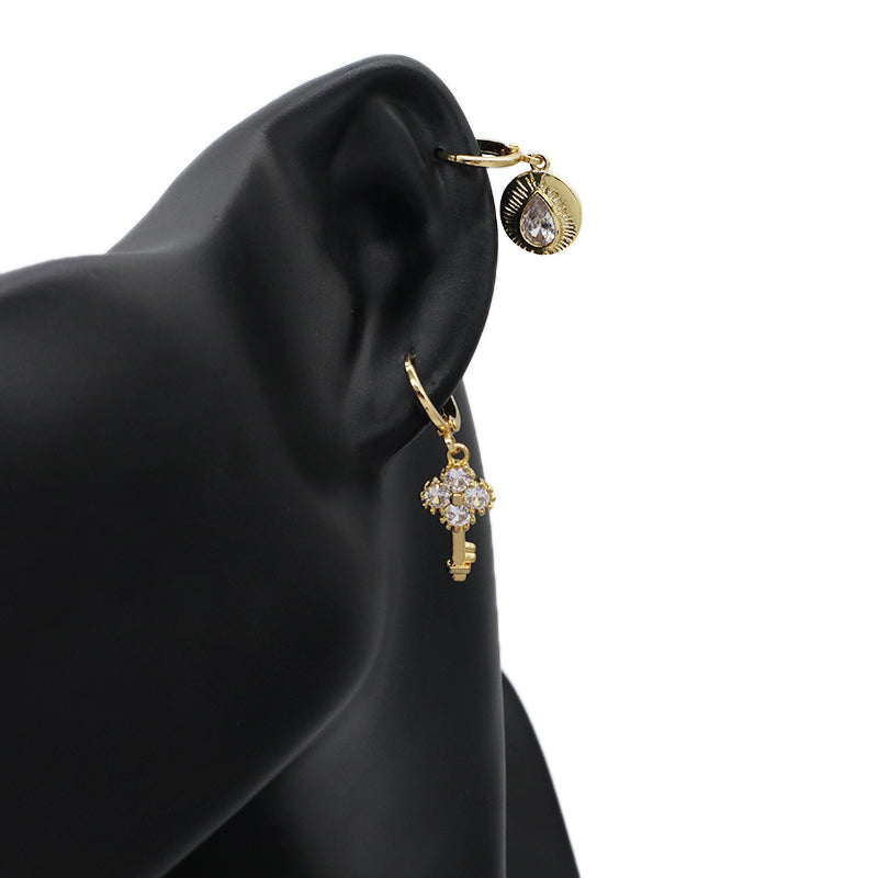 China Factory Wholesale Women Fashionable Jewelry Custom Dangle Earring Hoop CZ Gold Plated Eyes Key Hoop Earrings For Gift