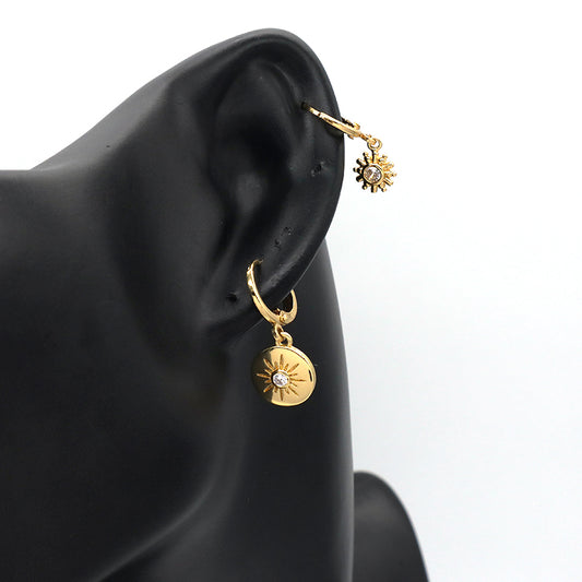 Customized China Factory Wholesale Women Fashionable Jewelry Dangle Sun Earring Hoop CZ Gold Plated Sun Hoop Earrings For Gift