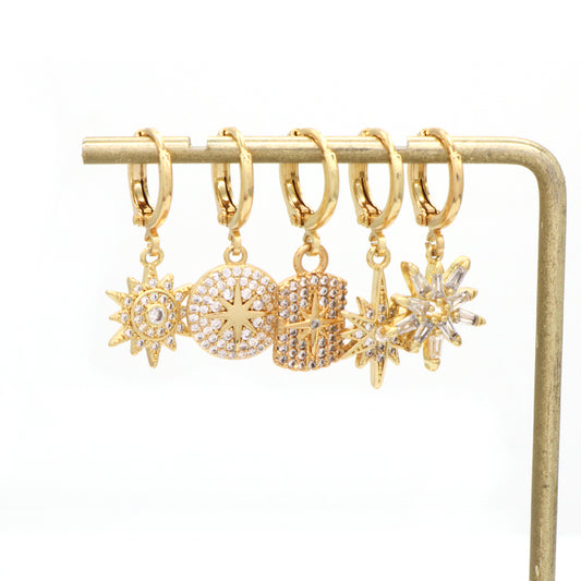 New Bulk Sale Fashion Factory Custom Women Jewelry Dangle Earring Hoop CZ Gold Plated Sun Star Hoop Earrings For Gift