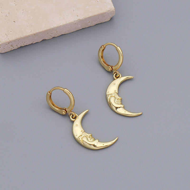 Custom Wholesale Fashion Factory Women Gift Jewelry Dangle Earring Hoop CZ Gold Plated Sun Star Moon Hoop Earrings