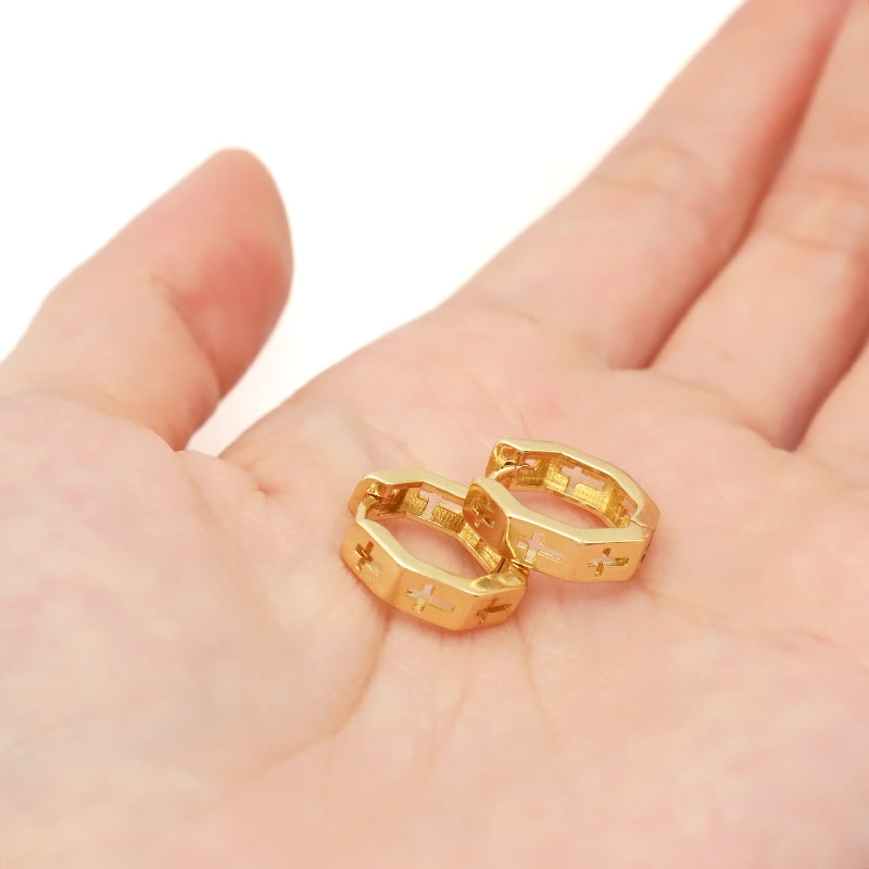 Hot Sale Newest Wholesale Custom Dainty Trendy Small Gold Cross Earrings Jewelry Gold Plated Cross Hoop Earrings For Women