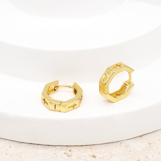 Hot Sale Newest Wholesale Custom Dainty Trendy Small Gold Cross Earrings Jewelry Gold Plated Cross Hoop Earrings For Women