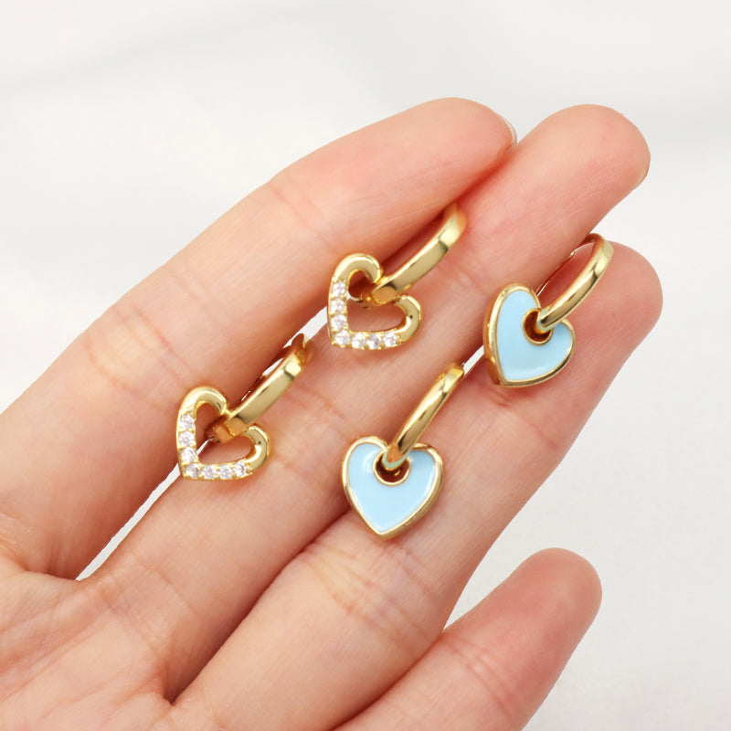 Trendy Small Gold Heart Earrings Jewelry Newest Wholesale Custom CZ Gold Plated Blue Enamel Heart Hoop Earrings For Women