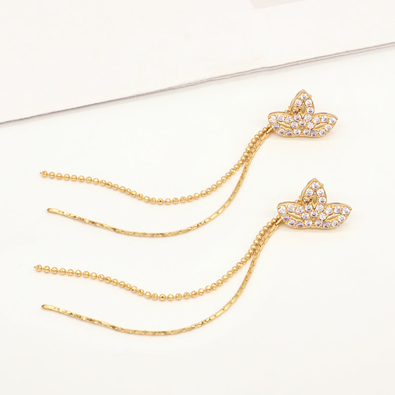 New Bulk Sale Fashion Custom Gold Drop Earrings Stud Hoop Earrings Jewelry  Gold Plated CZ Long Tassel Earrings For Women