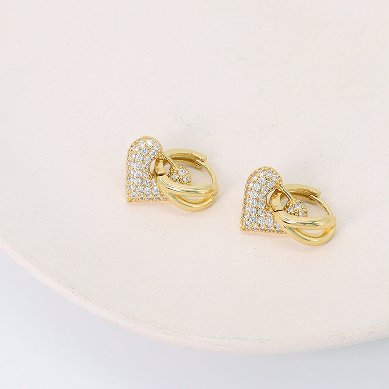 Manufacture Wholesale Women Fashion Custom Gold Filled Love Heart Earrings Hoop Jewelry Gift Gold Plated CZ Heart Hoop Earrings