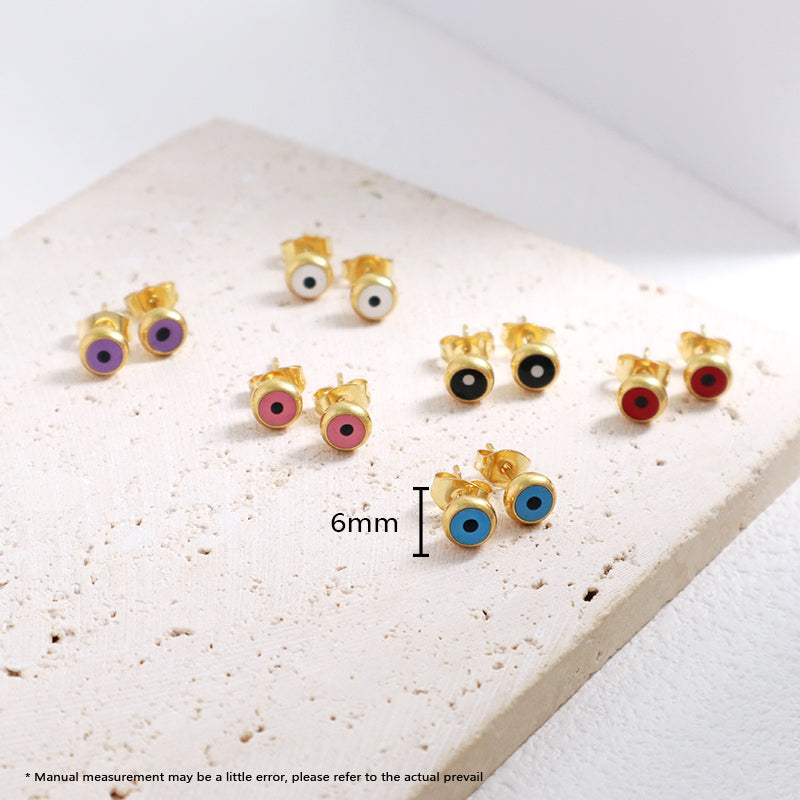 Wholesale Custom Red Pink White Purple Blue Black Small Dainty Gold Plated Stainless Steel Evil Eyes Stud Earrings For Women