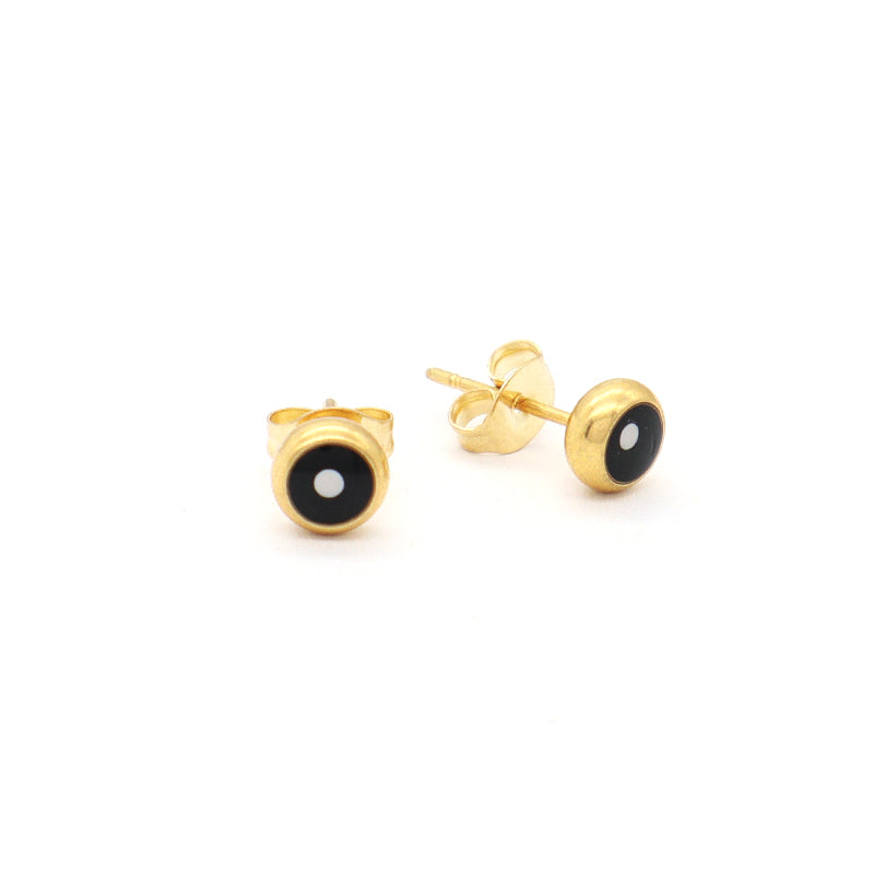 Wholesale Custom Red Pink White Purple Blue Black Small Dainty Gold Plated Stainless Steel Evil Eyes Stud Earrings For Women