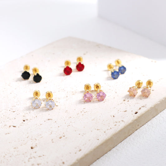 Classic Design Wholesale Custom Dainty Red Pink Blue Black Gold Plated Stainless Steel Glass Crystal Stud Earrings For Women