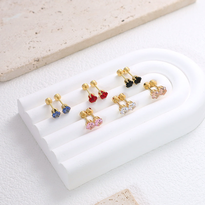 Classic Design Wholesale Custom Dainty Red Pink Blue Black Gold Plated Stainless Steel Glass Crystal Stud Earrings For Women