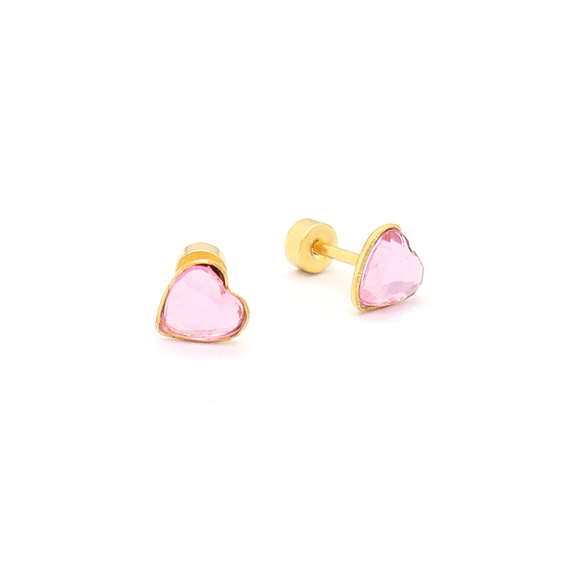 Customized Wholesale Dainty Women Red Pink Black Gold Plated Glass Crystal Love Heart Stainless Steel Stud Earrings For Gift