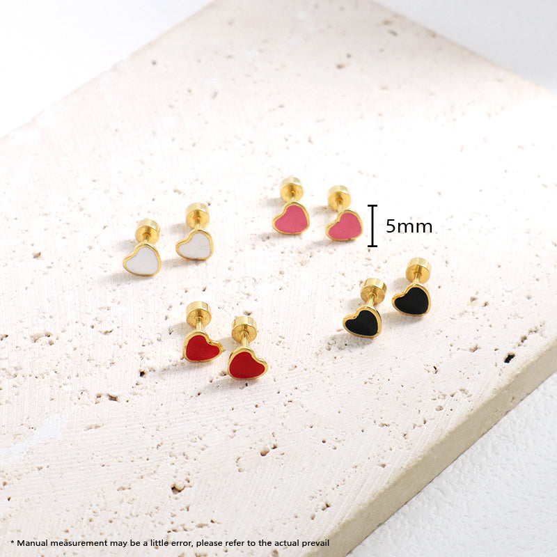 Custom Dainty Wholesale Love Heart Earrings Stud Jewelry Gold Plated Stainless Steel Enamel Heart Stud Earrings For Women Gift