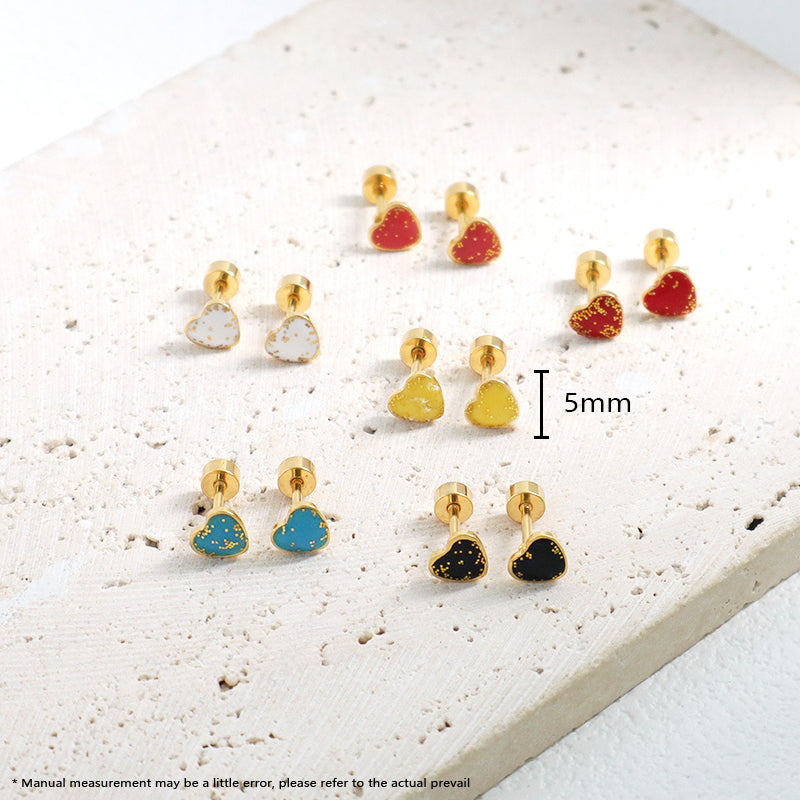 Heart Shape Earrings Stud Jewelry Custom Wholesale Gold Plated Stainless Steel Enamel Love Heart Stud Earrings For Women Gift