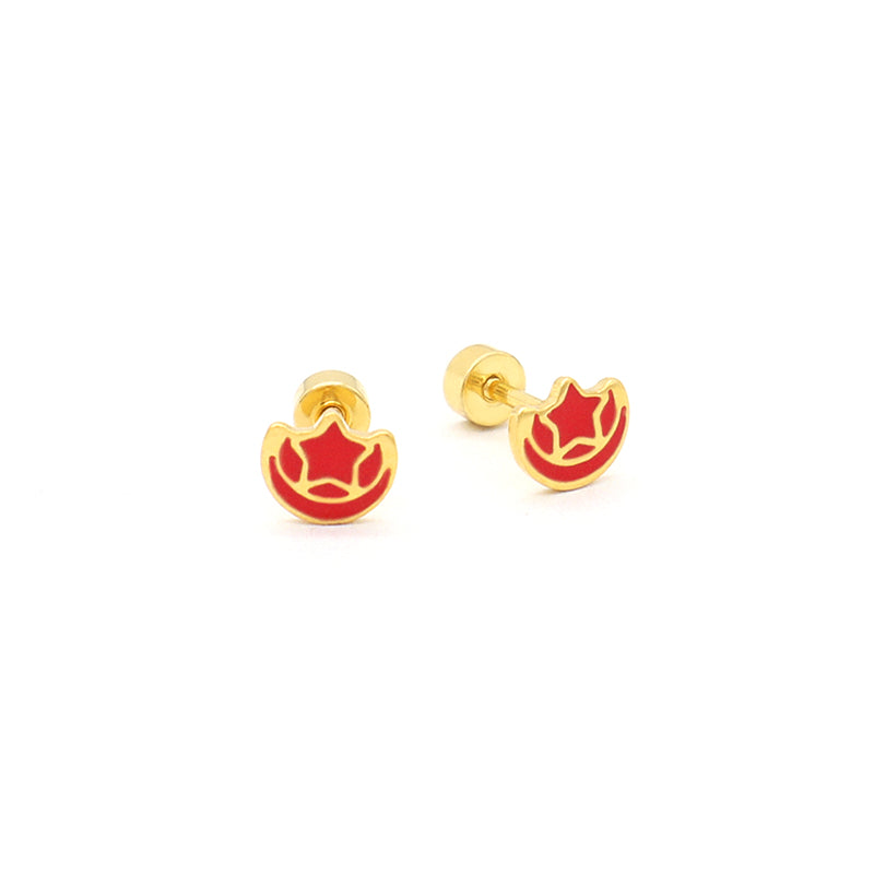 Customized Wholesale Star Moon Earrings Stud Jewelry Women Gift Gold Plated Enamel Moon Star Stainless Steel Stud Earrings