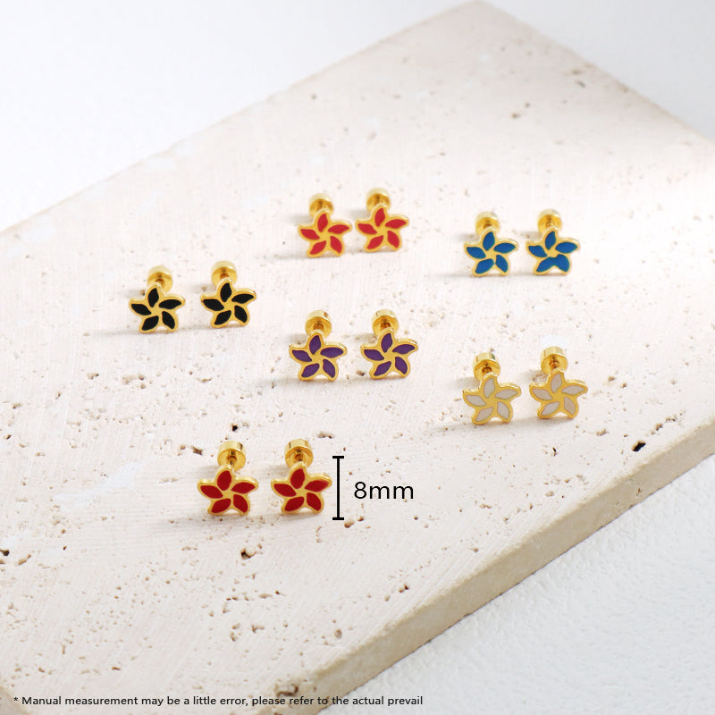 Fashionable Custom Wholesale Flower Earrings Stud Jewelry Women Gift Gold Plated Enamel Flower Stainless Steel Stud Earrings