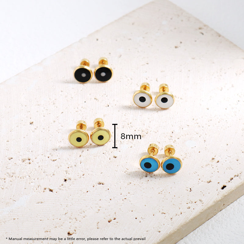 Fashion Design Wholesale Custom Yellow White Blue Black Jewelry Gold Plated Evil Eyes Stainless Steel Stud Earrings For Women