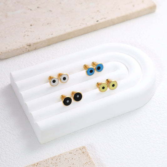 Fashion Design Wholesale Custom Yellow White Blue Black Jewelry Gold Plated Evil Eyes Stainless Steel Stud Earrings For Women