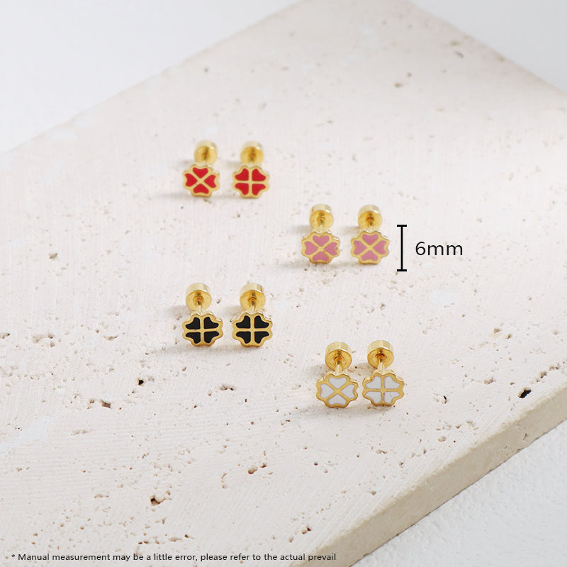 Fashion Wholesale Custom Four Leaf Clover Earring Stud Jewelry Gift Gold Plated Clover Stainless Steel Stud Earrings For Women