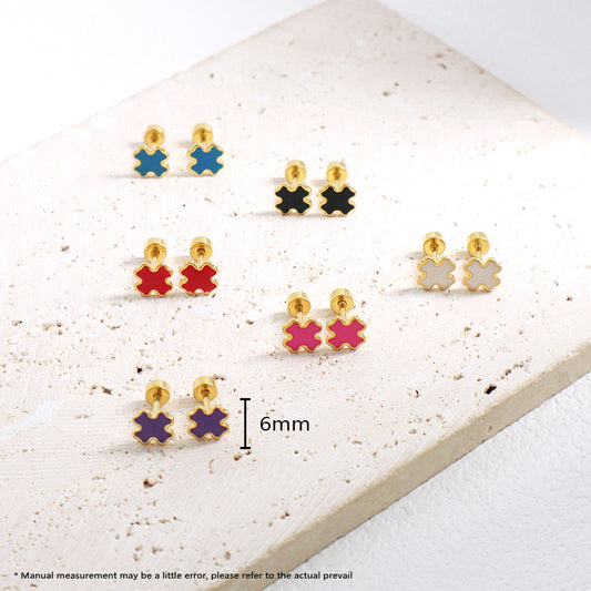 Customized Fashion Wholesale Cross Earring Stud Jewelry Women Gift Enamel Gold Plated Stainless Steel Cross Stud Earrings