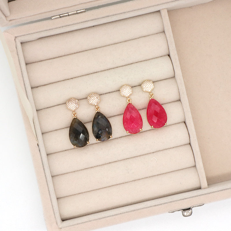 New Bulk Sale Custom Gift Colorful Stud Earrings CZ Gold Plated Healing Natural Stone Dangle Drop Earrings For Women Jewelry