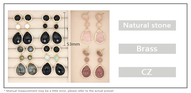 Black Pink Stone Drop Dangle Earring Stud Jewelry Gift Custom Wholesale CZ Gold Plated Natural Healing Stone Earrings For Women