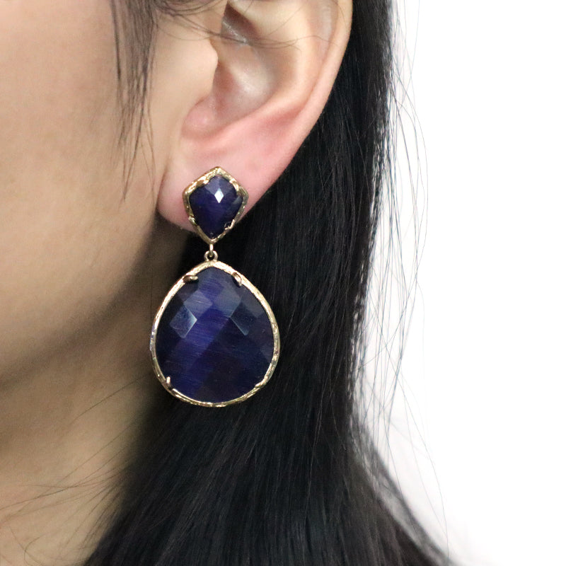 Fashion Design Custom Blue Green Yellow Purple Earrings Stud Jewelry Women Gold Plated Water Drop Healing Natural Stone Earrings