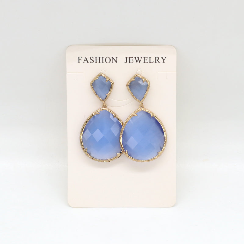 Fashion Design Custom Blue Green Yellow Purple Earrings Stud Jewelry Women Gold Plated Water Drop Healing Natural Stone Earrings