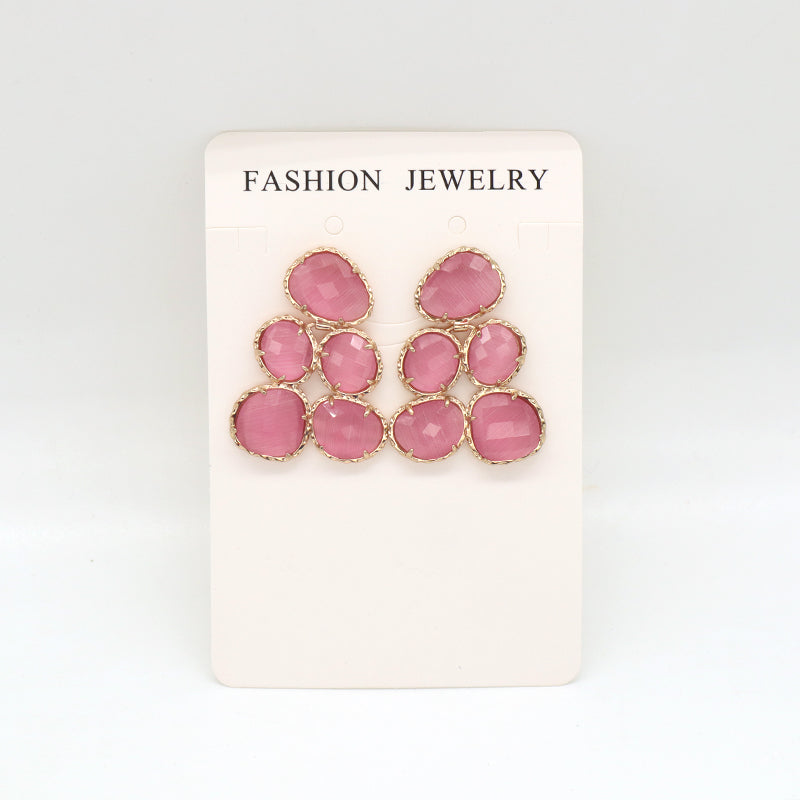 Hot Selling Custom Blue Green Pink Grey Black Earrings Stud Jewelry Women Gold Plated Grape Shape Healing Natural Stone Earrings