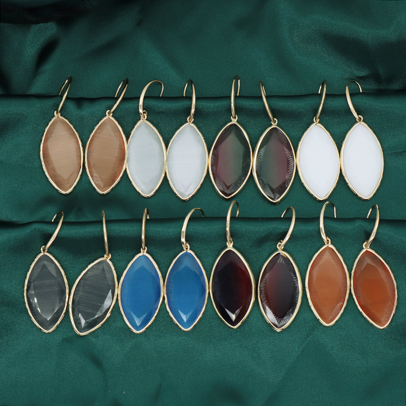 New Bulk Sale Various Colorful Custom Women White Pink Blue Earrings Hook Jewelry Gold Plated Healing Natural Stone Hook Earring