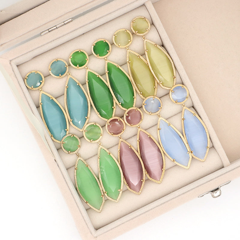 Customized Wholesale Colorful Green Blue Earrings Stud Jewelry Women Gift Gold Plated Dangle Drop Healing Natural Stone Earring