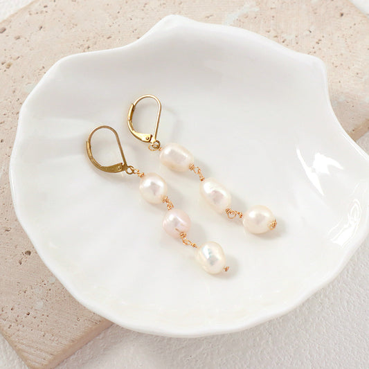 Wholesale Newest Manufacture Factory Customized Pearl Dangle Women Gift Jewelry Gold Plated Pearl Drop Earrings For Gift