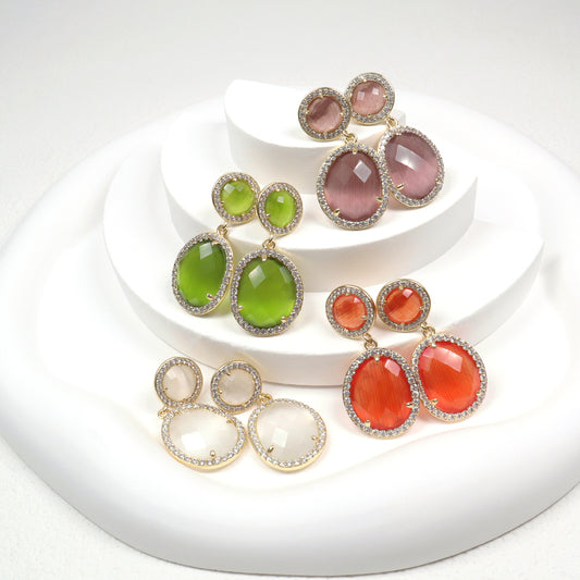 Green Orange Purple White Earrings Stud Women Gift Jewelry Wholesale Custom Gold Plated Dangle Drop Natural Stone Stud Earrings