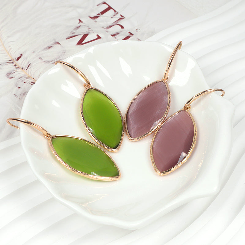 China Factory Custom Wholesale Purple Green Dangle Drop Earrings Women Gift Jewelry Gold Plated Gooseneck Natural Stone Earrings