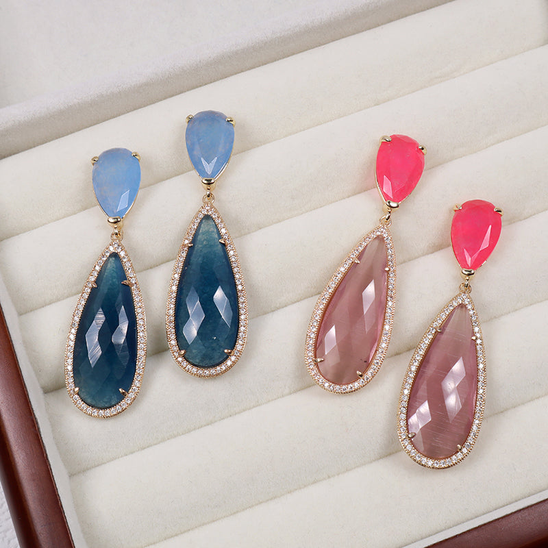 New Bulk Sale Custom Various Color Drop Earrings Stud Jewelry Gold Plated Natural Stone Dangle Stud Earrings For Women Gift