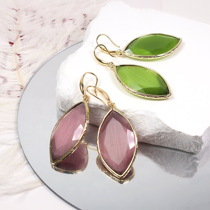 New Arrival Wholesale Custom China Factory Gooseneck Dangle Earrings Women Gift Jewelry Gold Plated Natural Stone Drop Earrings