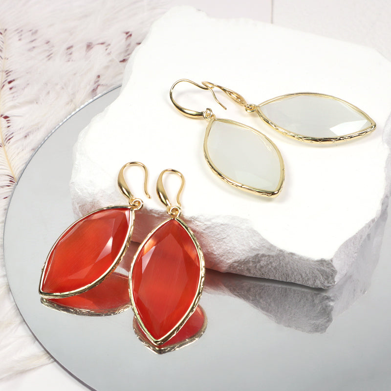 New Arrival Wholesale Custom China Factory Gooseneck Dangle Earrings Women Gift Jewelry Gold Plated Natural Stone Drop Earrings